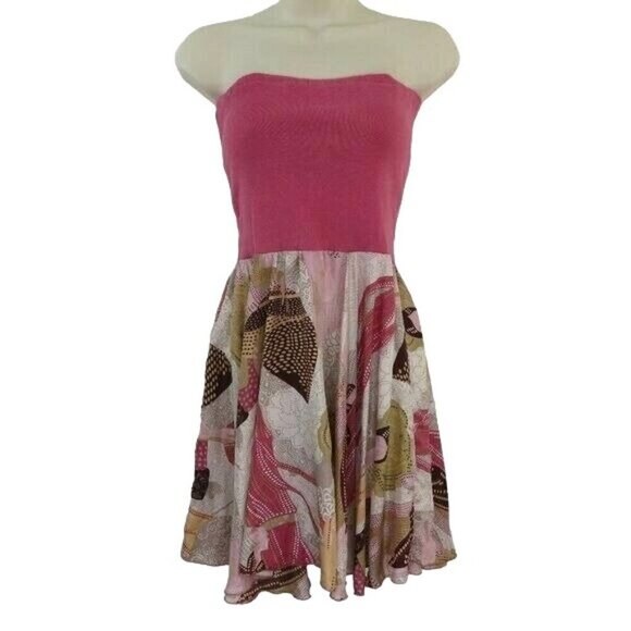 Sandro France Womens 1 Iris Woman Dotted Print Pink Silk Strapless Dress Vintage - Picture 1 of 9